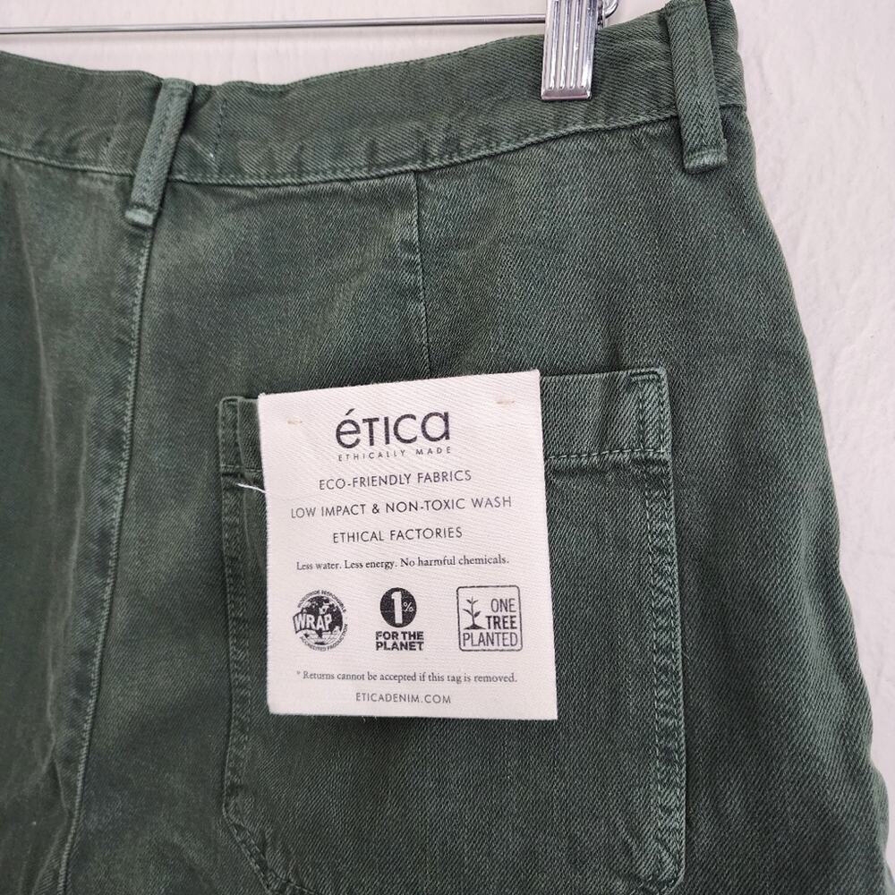NWT Etica Max Pleated High Waisted Denim Shorts Seaweed Olive Green 31 - Picture 10 of 11